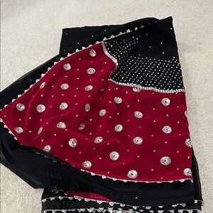 Black and burgundy saree with ready made blouse (S)